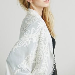 Free People Embroidered White Kimono